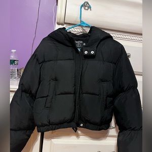 Boohoo Black Cropped Puffer Jacket with hood